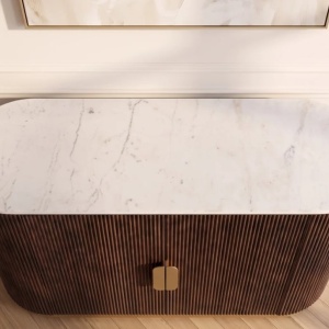 Comoda design retro Gatsby 120m, lemn maro cu marmura alba - Img 3