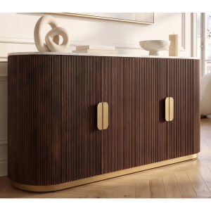 Comoda design retro Gatsby 140m, lemn maro cu marmura alba - Img 2