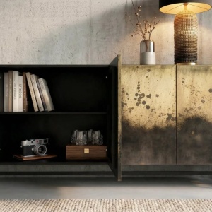 Comoda lemn masiv de mango negru cu auriu OXID 180cm - Img 4