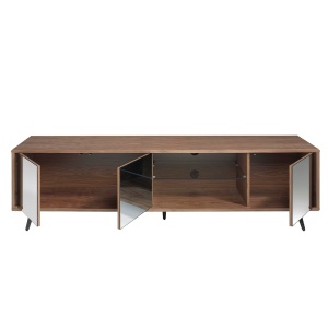 Comoda TV design LUX cu 3 usi negre efect de oglinda Walnut - Img 4