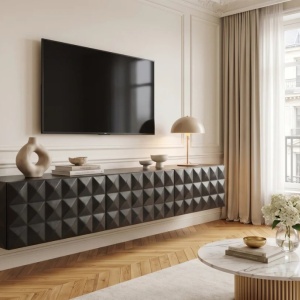 Comoda TV suspendata cu model 3D Vulcano 160cm Mango negru - Img 8