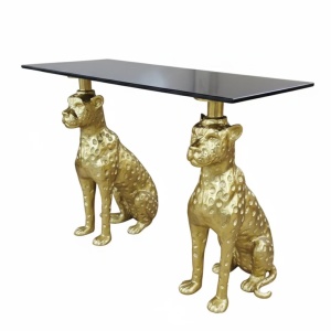 Consola extravaganta PANTHER 105cm metal auriu cu blat din marmura