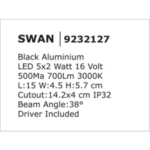 Corp incastrabil tavan fals cu 5 spoturi LED SWAN negru NVL-9232127 189813 universul-luminii.ro