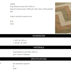 Covor LUX realizat manual din iuta Ashburton 300x400cm - Img 2