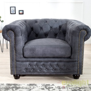 Fotoliu clasic stil englezesc Chesterfield gri antic A-37389 VC - Img 5