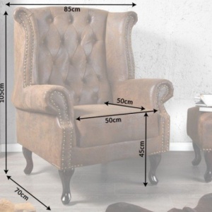 Fotoliu clasic stil englezesc Chesterfield maro antic - Img 7