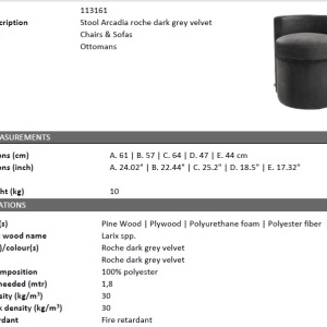 Fotoliu design LUX Arcadia, catifea gri inchis 113161 HZ - Img 6
