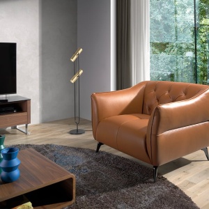Fotoliu din piele naturala capitonata Cowhide leather brown - Img 7