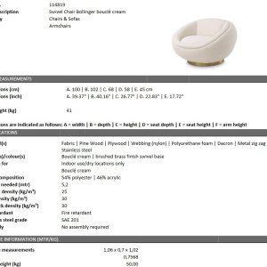 Fotoliu pivotant design elegant Bollinger, crem boucle 114819 HZ - Img 7
