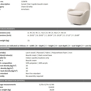 Fotoliu pivotant design elegant Cupido, boucle crem 115676 HZ - Img 6