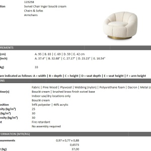 Fotoliu pivotant design elegant Inger, boucle crem 115258 HZ - Img 2