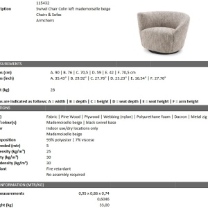 Fotoliu pivotant design elegant LUX Colin left, bej mademoiselle 115432 HZ - Img 7