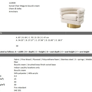 Fotoliu pivotant design elegant LUX Maguire, boucle crem 113939 HZ - Img 6