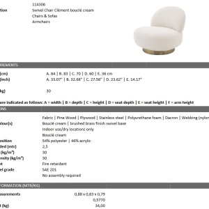 Fotoliu pivotant design LUX Clement boucle crem 114306 HZ - Img 2