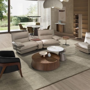 Fotoliu pivotant modern LUX, tapitat cu piele Gri taupe - Img 2