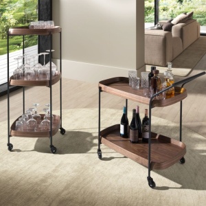 Gheridon, Mini Bar cu roti pentru bauturi si sticle Walnut - Img 5