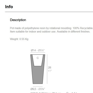 Ghiveci plante design decorativ modern interior / exterior HIGH CONE mini 14x28cm - Img 4
