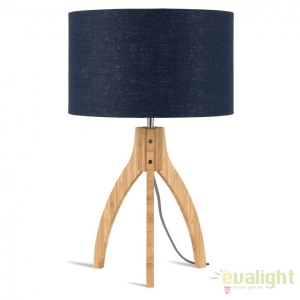 Lampa de masa cu trepied, realizata din materiale naturale, durabile si ecologice, Annapurna albastru