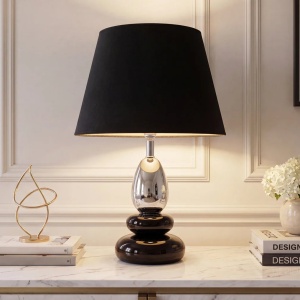 Lampa de masa decorativa STONES OF ZEN 45cm negru argintiu - Img 3