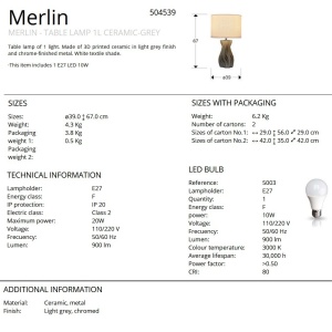 Lampa de masa din ceramica imprimata 3D Merlin 249373 universul-luminii.ro