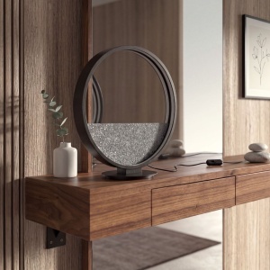 Lampa de masa LUX, neagra design circular LED Textured Glass