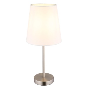 Lampa de masa metal nickel abajur textil alb JORIS