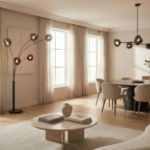Lampa de podea moderna cu 5 globuri sticla fumurie LIQUID DIAMOND - Img 3