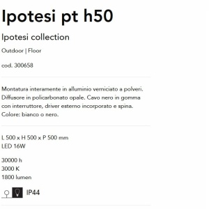 Lampa LED de podea pentru exterior Ipotesi pt h50 negru 119553 universul-luminii.ro