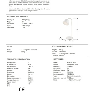 Lampa LED portabila exterior/interior IP54 Cuco alba 233383 universul-luminii.ro