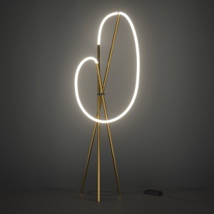 Lampadar, Lampa de Podea LED, Alama Satinata, Crochet
