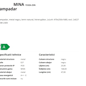 Lampadar / Lampa de podea stil natural minimalist MINA 197953 universul-luminii.ro