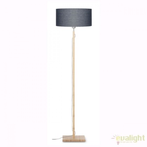 Lampadar modern cu baza din lemn si abajur textil FUJI, gri inchis FUJI/F/4723/DG