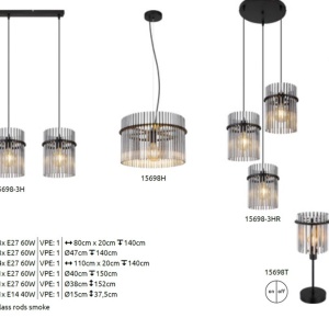 Lustra 3L design modern GORLEY negru, fumuriu 221653 universul-luminii.ro