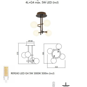 Lustra aplicata design Art Deco cu 4 surse de lumina CELLAR 130643 universul-luminii.ro