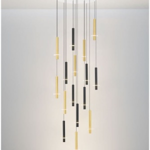 Lustra cu 16 Pendule tub subtire aluminiu auriu si negru LED NOEMI - Img 4