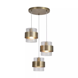Lustra cu 3 pendule din metal alama antic si sticla canelata Royal - Img 3