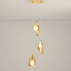 Lustra cu 3 pendule LED otel auriu si sticla MALORY - Img 4