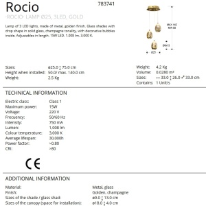 LUSTRA CU 3 PENDULE LED ROCIO, auriu SV-783741 70703 universul-luminii.ro