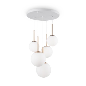 Lustra cu 5 pendule design modern Basic form auriu/ alb