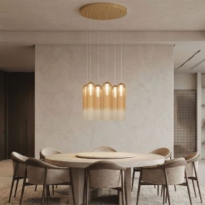Lustra cu 6 pendule LED sticla champagne SAPEL