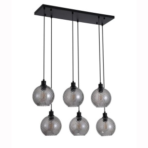 Lustra cu 6 pendule metal negru, sticla fumurie Radiance
