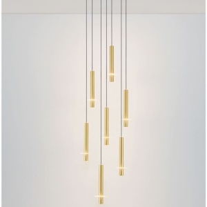 Lustra cu 7 Pendule tub subtire aluminiu auriu si alabastru LED NOEMI - Img 3