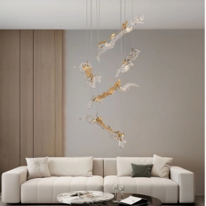 Lustra cu pendule LED otel auriu si sticla transparenta AVESA 60W