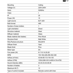 Lustra cu Ventilator aplicat tavan cu telecomanda KLIM S 92,5cm, alb/ pin - Img 5