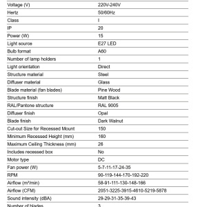 Lustra cu Ventilator incastrat tavan cu telecomanda KLIM M 125cm, negru/ nuc - Img 4