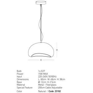 Lustra design modern decorativ FIBERGLASS 60cm 151523 universul-luminii.ro