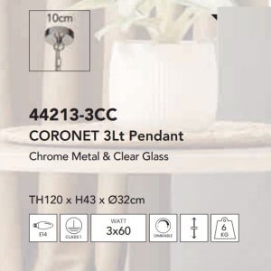 Lustra design vintage Coronet 3Lt, crom 222893 universul-luminii.ro