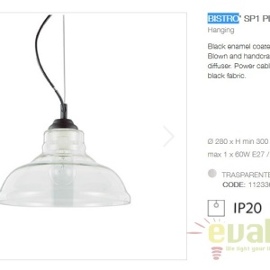 Lustra diametru 28cm, din sticla suflata manual, BISTRO SP1 PLATE 112336 60653 universul-luminii.ro