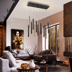 Lustra dimabila cu 14 pendule LED design modern Varas negru/auriu SV-373425 75193 universul-luminii.ro