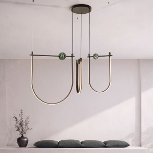 Lustra LED 81W metal negru, marmura verde Arpa